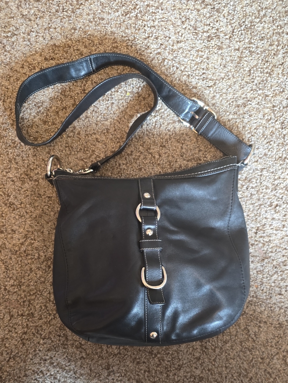 Vintage Coach Black Leather Shoulder Bag with Silver Rings *Fixer Upper*